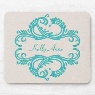 Aquamarin Chic Damask Mousepad