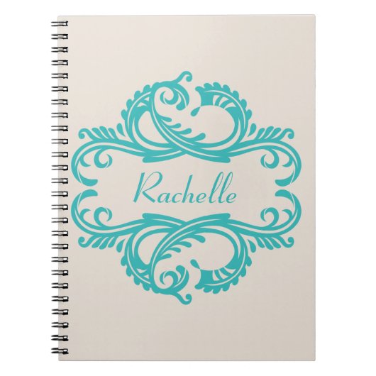 Aquamarin-Chic-Damask-Notebook Notizblock (Vorderseite)