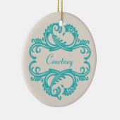 Aquamarin Chic Damask Ornament (Rechts)