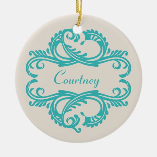 Aquamarin Chic Damask Ornament (Vorne)