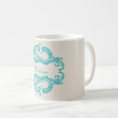 Aquamarin Chic Damask Tasse (VorderseiteRechts)