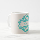 Aquamarin Chic Damask Tasse (Vorderseite Links)