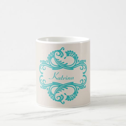 Aquamarin Chic Damask Tasse (Mittel)