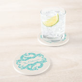 Aquamarin Chic Damask Untersetzer (Seite)