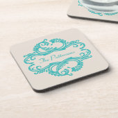 Aquamarin Chic Damask Untersetzer Set (Linke Seite)