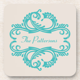 Aquamarin Chic Damask Untersetzer Set