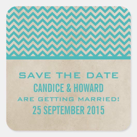 Aquamarin Chic Zickzack Save the Date Stickers (Vorderseite)