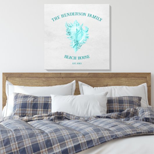 Aquamarin Conch Muschel Canvas Print Leinwanddruck (Insitu (Schlafzimmer))