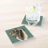 Aquamarin Conch-Muschel Glasuntersetzer (Schrägansicht)