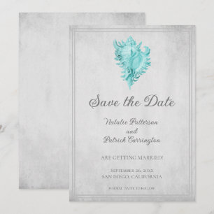 Aquamarin Conch Muschel Save the Date einladen Einladung