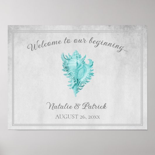 Aquamarin Conch Muschel Wedding Poster (Vorne)