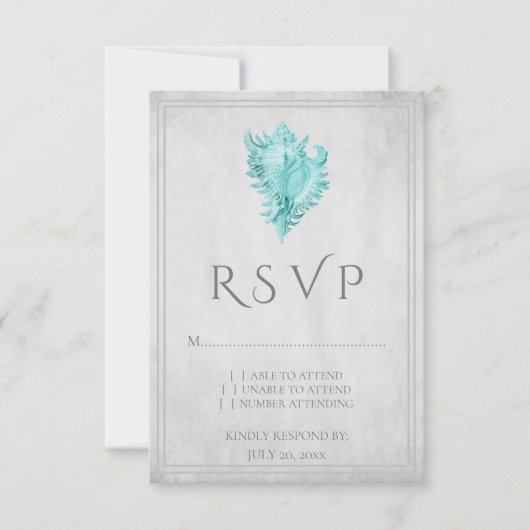Aquamarin Conch Muschel Wedding RSVP Card (Vorderseite)
