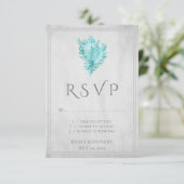 Aquamarin Conch Muschel Wedding RSVP Card (Stehend Vorderseite)