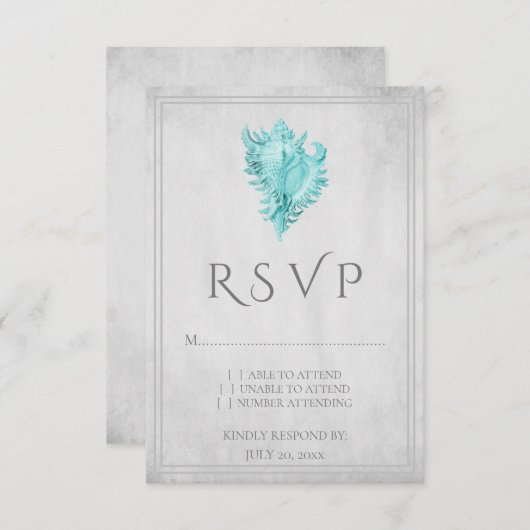 Aquamarin Conch Muschel Wedding RSVP Card (Vorne/Hinten)