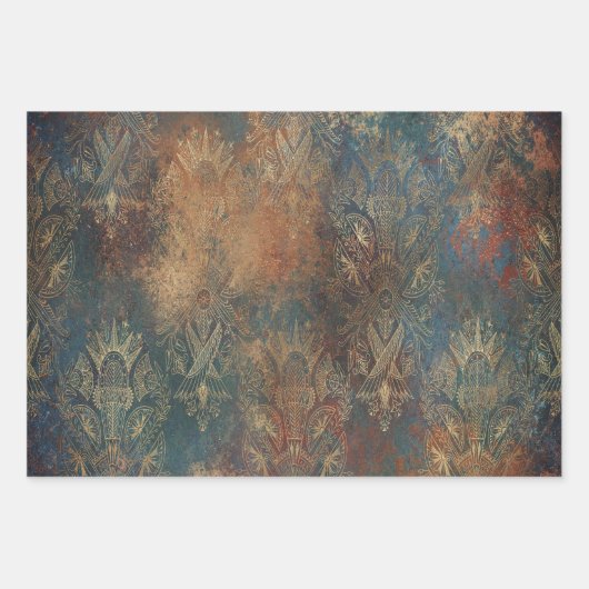 Aquamarin Cooper Patina Geschenkpapier Set (Vorderseite 3)