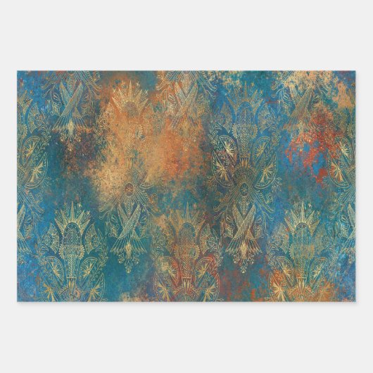 Aquamarin Cooper Patina Geschenkpapier Set (Vorderseite 2)