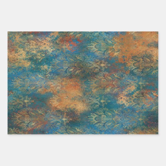 Aquamarin Cooper Patina Geschenkpapier Set (Vorderseite)