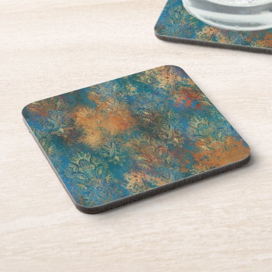 Aquamarin Cooper Patina Getränkeuntersetzer (Linke Seite)