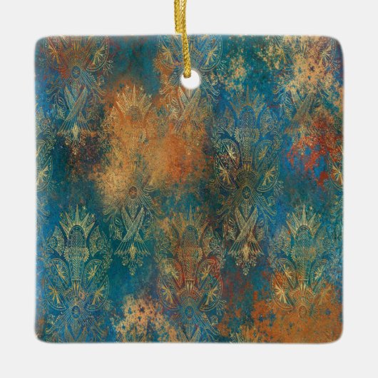 Aquamarin Cooper Patina Keramikornament (Vorderseite)