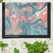 Aquamarin Coral Abstrakt Black Original Acrylic Geschirrtuch (Gefaltet)