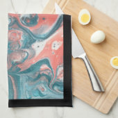Aquamarin Coral Abstrakt Black Original Acrylic Geschirrtuch (Viertel Falte)