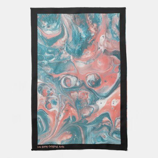 Aquamarin Coral Abstrakt Black Original Acrylic Geschirrtuch (Vertikal)