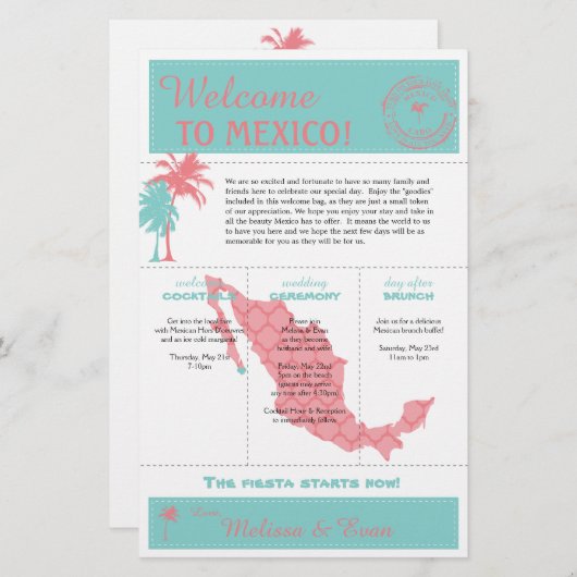 Aquamarin Coral Cabo Mexico Hochzeitserklärung (Vorne/Hinten)