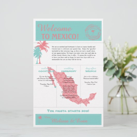 Aquamarin Coral Cabo Mexico Hochzeitserklärung (Stehend Vorderseite)