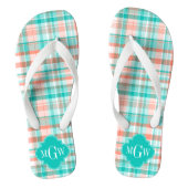 Aquamarin Coral White Preppy Monogram Badesandalen (Fußbett)