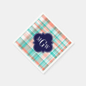 Aquamarin Coral White Preppy Monogram Serviette (Ecke)