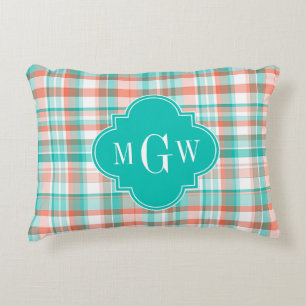 Aquamarin Coral White Preppy Monogram Zierkissen