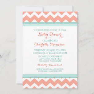 Aquamarin Coral Zickzack Custom Baby Dusche Einlad Einladung