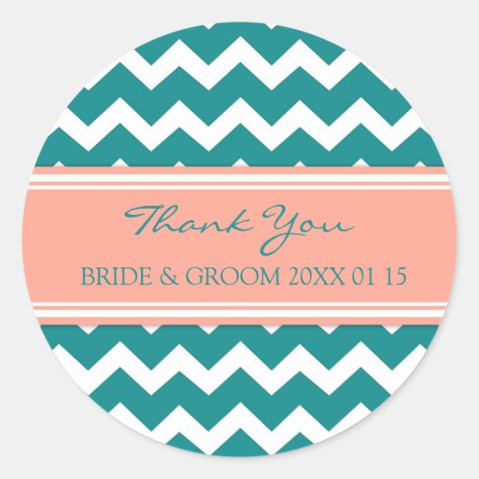 Aquamarin Coral Zickzack Danke Gastgeschenk Hochze Runder Aufkleber (Vorderseite)