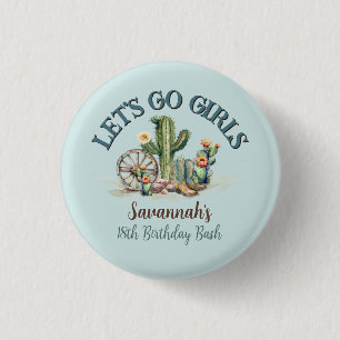 Aquamarin Country Cowgirl Rodeo Thema Geburtstagsp Button