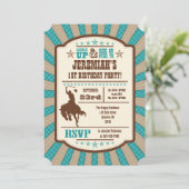 Aquamarin Cowboy Rodeo Geburtstagsparty Einladung (Stehend Vorderseite)