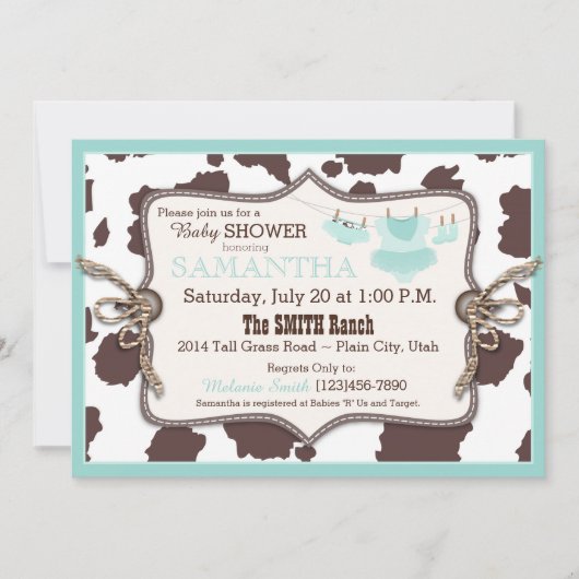 Aquamarin Cowgirl Babydusche Tutu Einladung (Vorderseite)