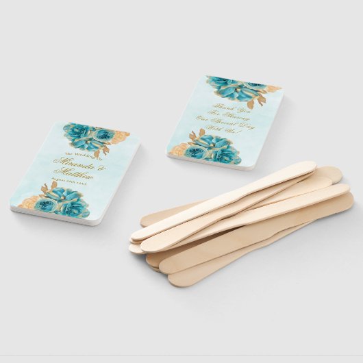 Aquamarin Creamy Gold Florals Hochzeit Vielen Dank Fächer (Non-assembled)