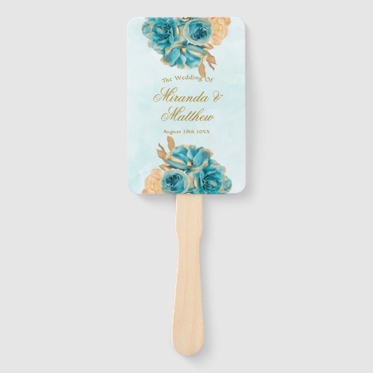 Aquamarin Creamy Gold Florals Hochzeit Vielen Dank Fächer (Vorderseite)