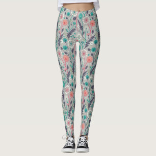 Aquamarin & Crimson Dandelion Dream - Stilvolle Bl Leggings