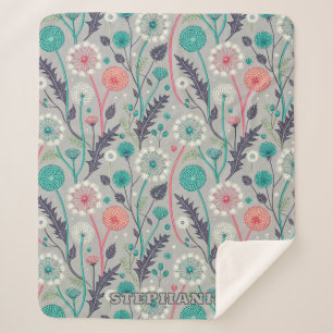 Aquamarin & Crimson Dandelion Dream - Stilvolle Bl Sherpadecke