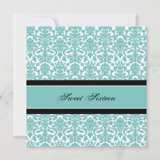 Aquamarin Damask 16. Geburtstagsparty Einladungen