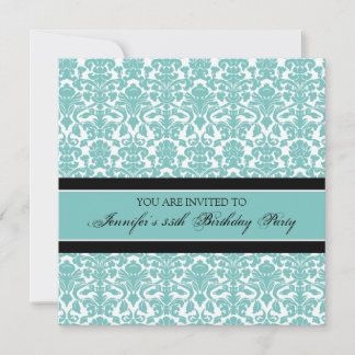 Aquamarin Damask 35. Geburtstagsparty Einladungen