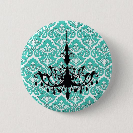 Aquamarin Damask Black Chandelier Button (Vorderseite)