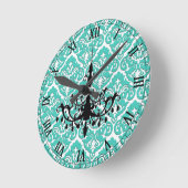 Aquamarin Damask Black Chandelier Runde Wanduhr (Winkel)