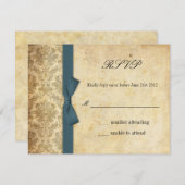 Aquamarin Damask Bow Wedding RSVP (Vorne/Hinten)