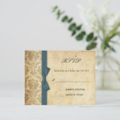 Aquamarin Damask Bow Wedding RSVP Karte (Stehend Vorderseite)