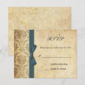 Aquamarin Damask Bow Wedding RSVP Karte (Vorne/Hinten)