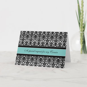 Aquamarin Damask Cousin Trauzeugin Einladung