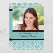 Aquamarin Damask Foto Bridal Dusche Einladungskart Einladung (Vorne/Hinten)