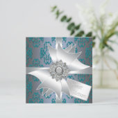 Aquamarin Damask Glitzer Gift 16 . Geburtstag Einladung (Stehend Vorderseite)